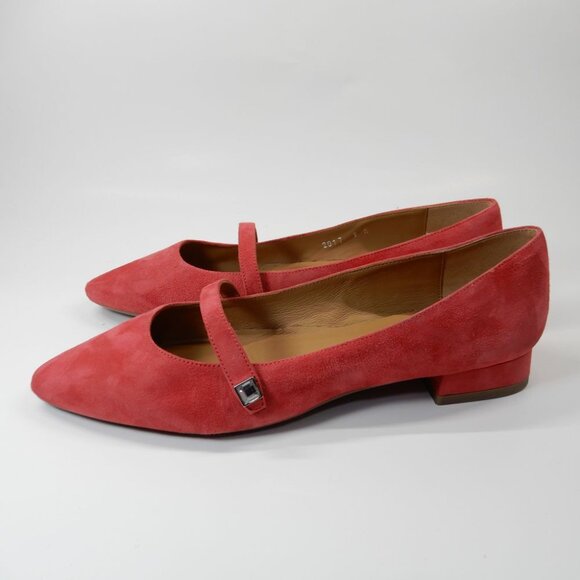 Aquatalia Priya Pointed Toe Mary Jane Flats Size 9 Raspberry Red Suede Leather - Picture 2 of 10